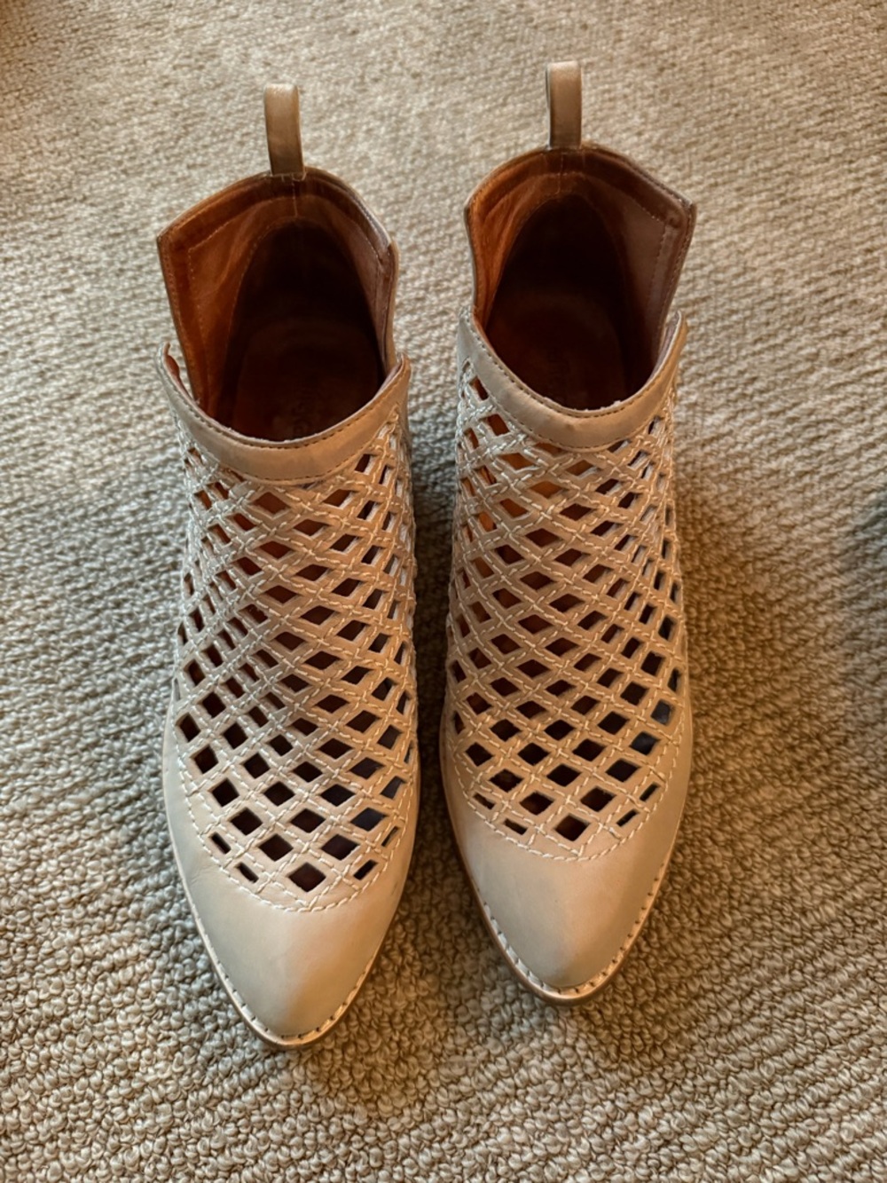 Jeffrey Campbell Cream Lattice Cutout Ankle Booties